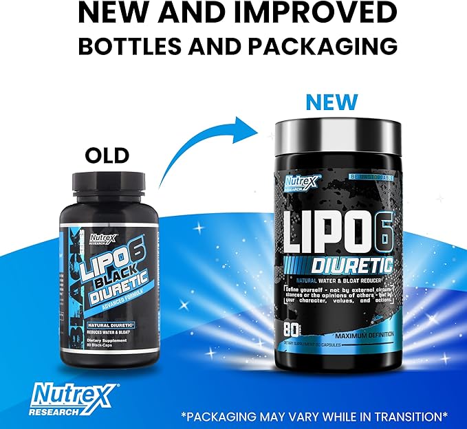 Nutrex Research - Lipo 6 Black Diuretic Water Pills (80 Caps) - Diuretics Reduce Bloat, Water Weight & Enhances Muscle Definition - Water Pill Bloating Relief - Diuretics for Water Retention Pills