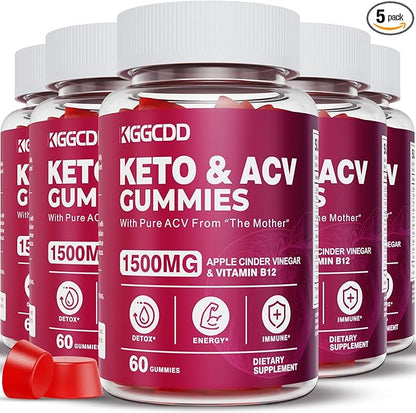 (5 Pack) Keto ACV Gummies Extreme1500MG Keto Gummies Apple Cider Vinegar Formulated with Pomegranate Beet Juice Powder B12 Vegan Non GMO 300 Gummies