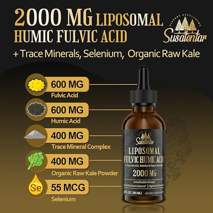 Trace Minerals Electrolytes Drops 2000 MG | Liquid Liposomal Fulvic Humic Acid Supplement | 72+ Trace Minerals | Hydration | Detoxification | Energy | pH Balance | Digestion | Immunity | 4 Oz