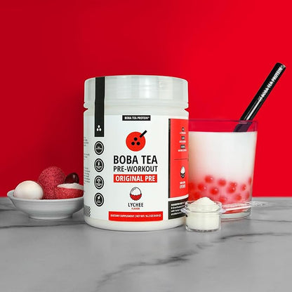 Boba Tea Pre-Workout Powder | Lychee Flavor | 125-250mg Caffeine | L-Citrulline, Beta Alanine, Alpha-GPC | Real Ingredients | Premium Pre Workout Powder for Men and Women | 20-40 Servings