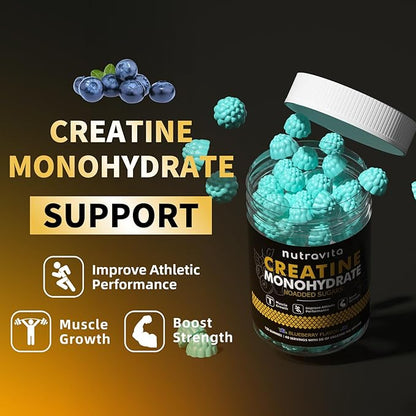 Creatine Monohydrate Gummies for Men & Women-5g of Creatine Monohydrate per Serving - Sugar Free,Vegan, Blueberry Flavor, 120 Count