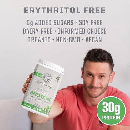 Vegan Protein Powder Plant-Based USDA Organic BCAAs | 30g Protein per Serving | Premium Sugar Free, Gluten Free Non-GMO Dairy Free | Unflavored, 20 Servings | Active Sport Protein Powder