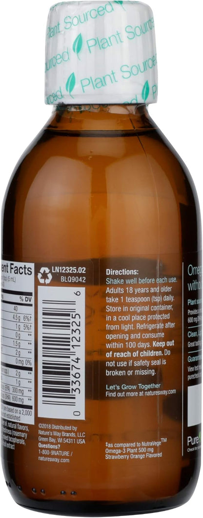 Nature's Way NutraVege Plant Based Omega-3 Extra Strength**, Eye, Heart, and Brain Health*, Cranberry-Orange Flavored Liquid, 6.8 oz