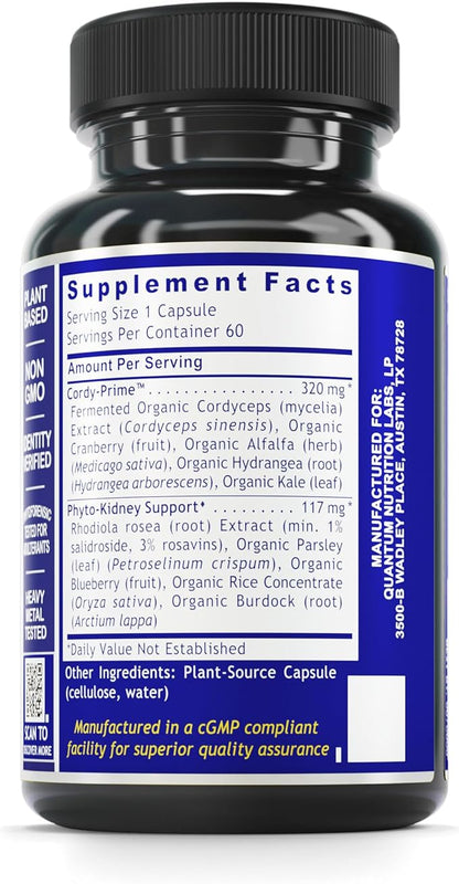 Quantum Nutrition Labs Kidney Support - Kidney Health Supplement, Kidney Support Supplement, Kidney Vitamins for Men and Women with Cranberry, Rhodiola Rosea, and Parsley - 60 Vegetarian Capsules