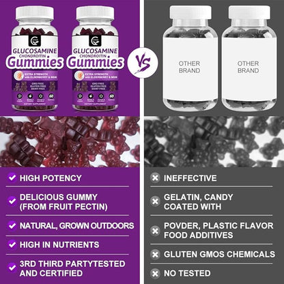 Glucosamine Chondroitin Gummies with MSM & Elderberry Extra Strength - Joint Support, Antioxidant Immune Support Supplement for Adults, Men & Women - 60 Chondroitin Gummies (2 Pack)