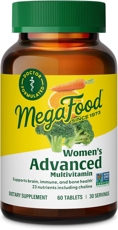MegaFood Women's Advanced Multivitamin for Women - Doctor-Formulated With Iron, Choline, Vitamin D, Vitamin C & Zinc - Brain Health - Immune Support - Non-GMO - Vegetarian - 60 Tabs (30 Servings)
