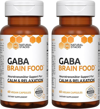 NATURAL STACKS GABA Supplement - L-Citrulline & Grape Seed Extract - Deep Relaxation and Calm - Night Time Aid - Promotes Healthy Production of GABA (Gamma-Aminobutyric Acid) - 120 Capsules