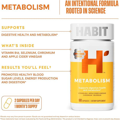 Habit Metabolism Supplement 2 Pack (120 Capsules) - Supports Digestive Health & Metabolism, Vitamin B12, Selenium, Chromium, Apple Cider Vinegar, Vegan, Non-GMO
