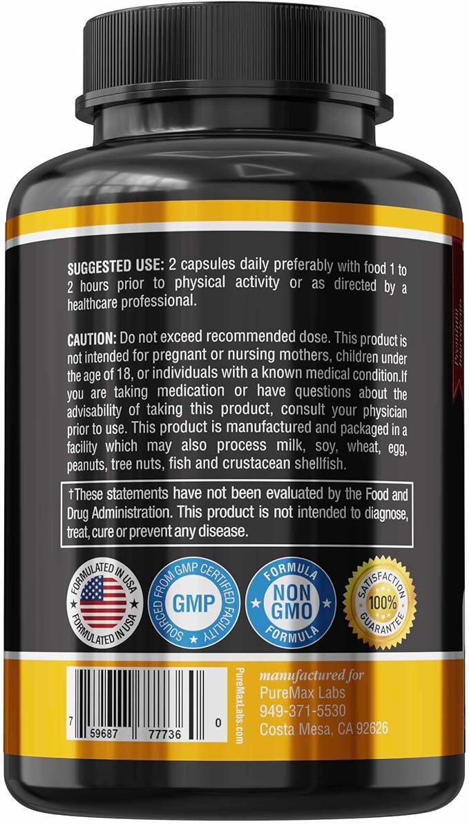 Horny Goat Weed Extra Strength Blend, 120 Capsules, w. Maca, Arginine, Ginseng, Tribulus, Tongkat, Libido, Stamina, Energy Support, Non-GMO Formula, 120 Caps