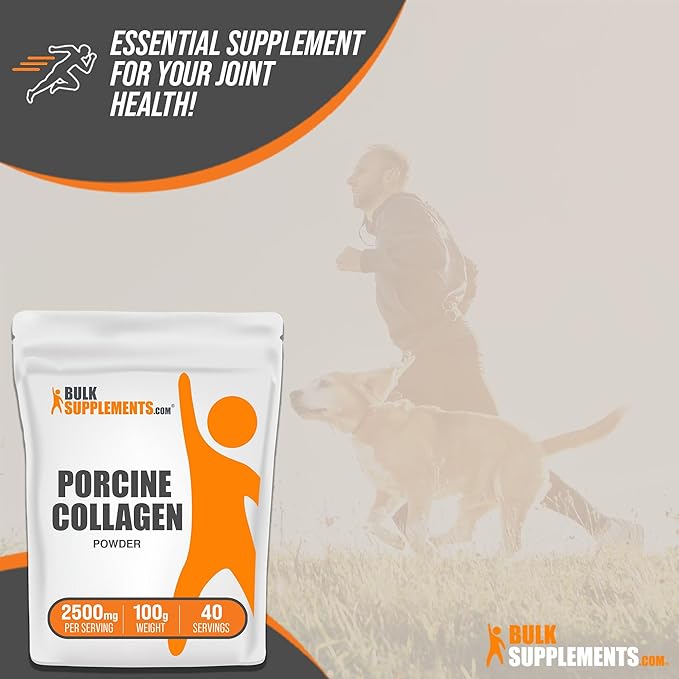 BulkSupplements.com Porcine Collagen Powder - Hydrolyzed Collagen Powder, Collagen Supplement, Collagen Protein Powder - Gluten Free, 2500mg per Serving, 100g (3.5 oz) (Pack of 1)