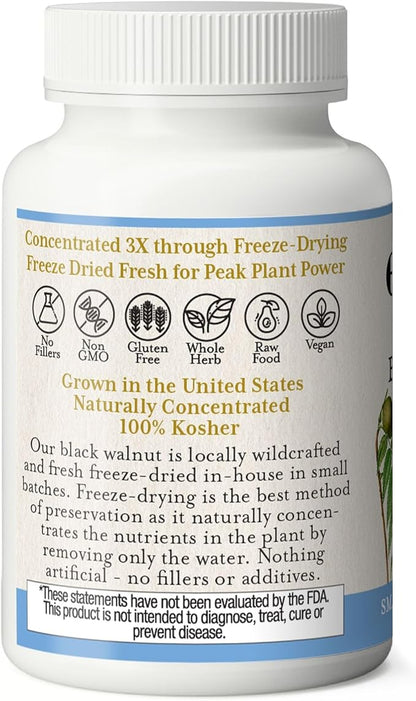 Eclectic Institute Raw Fresh Freeze-Dried Non-GMO Black Walnut | Intestinal Support, Detox & Cleanse | 90 CT (400 mg)