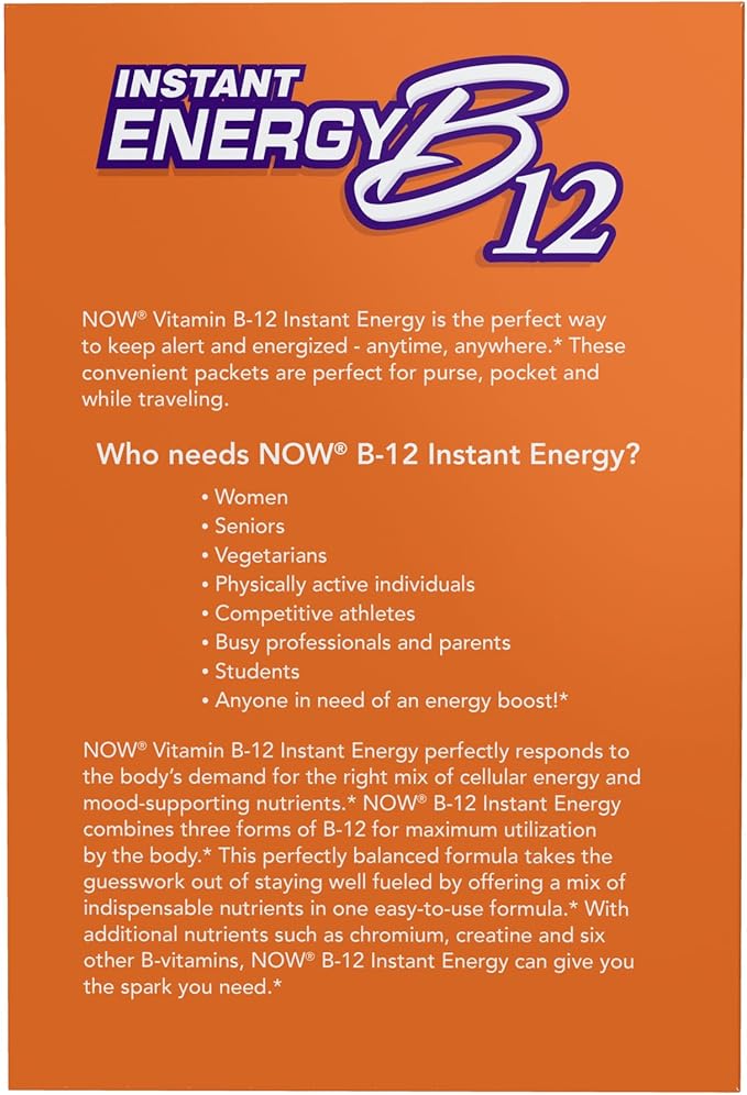 NOW Foods Supplements, Instant Energy B-12 (2,000 mcg of B-12 per packet), Cellular Energy Boost*, 75 Packets