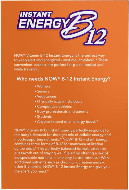 NOW Foods Supplements, Instant Energy B-12 (2,000 mcg of B-12 per packet), Cellular Energy Boost*, 75 Packets