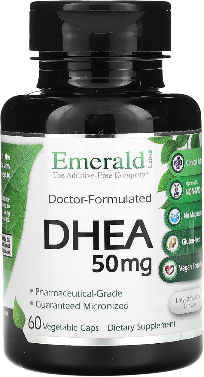 Emerald Labs DHEA 50mg - Adrenal Support Supplement to Help Hormone Balance* - Gluten-Free - 60 Vegetable Capsules (60-Day Supply)