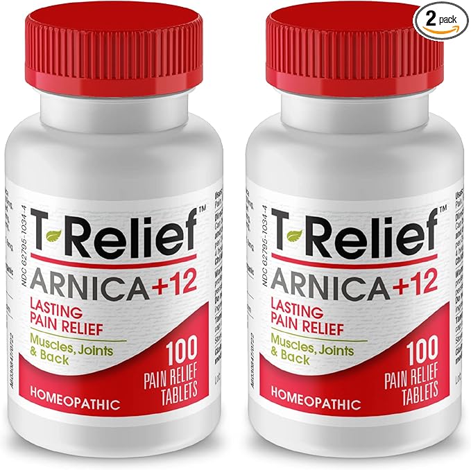 T-Relief Arnica +12 Natural Relieving Actives for Back Pain Joint Soreness Muscle Aches & Stiffness, Whole Body Fast Acting Relief for Women & Men - 100 Tablets (2 Pack)