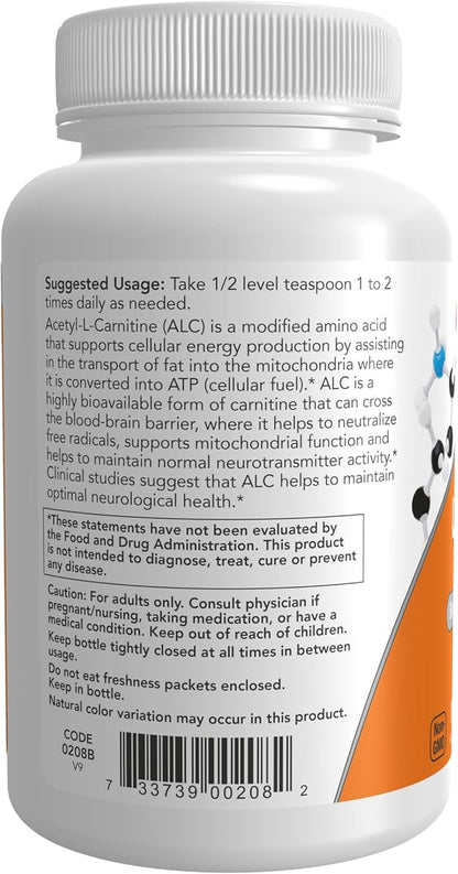 NOW Foods Supplements, ALC (Acetyl-L-Carnitine) Powder, Brain and Nerve Cell Function*, 3-Ounce