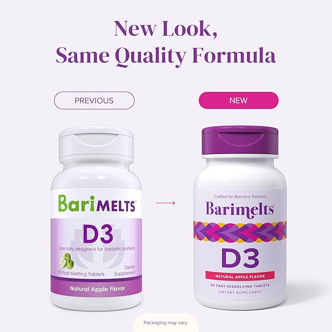 BariMelts Vitamin D3 5000 IU - 90 Fast-Dissolving Tablets (3-Month Supply) - Bariatric Vitamins for Women, Natural Apple Flavor
