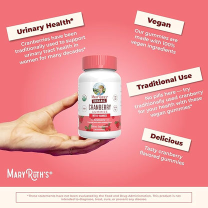 MaryRuth Organics Organic Cranberry Gummies | Cranberry Supplement | Urinary Tract Health for Women | with D Mannose | 500mg Cranberry | Traditional Use | USDA Organic | Vegan | Non GMO | 30 Servings