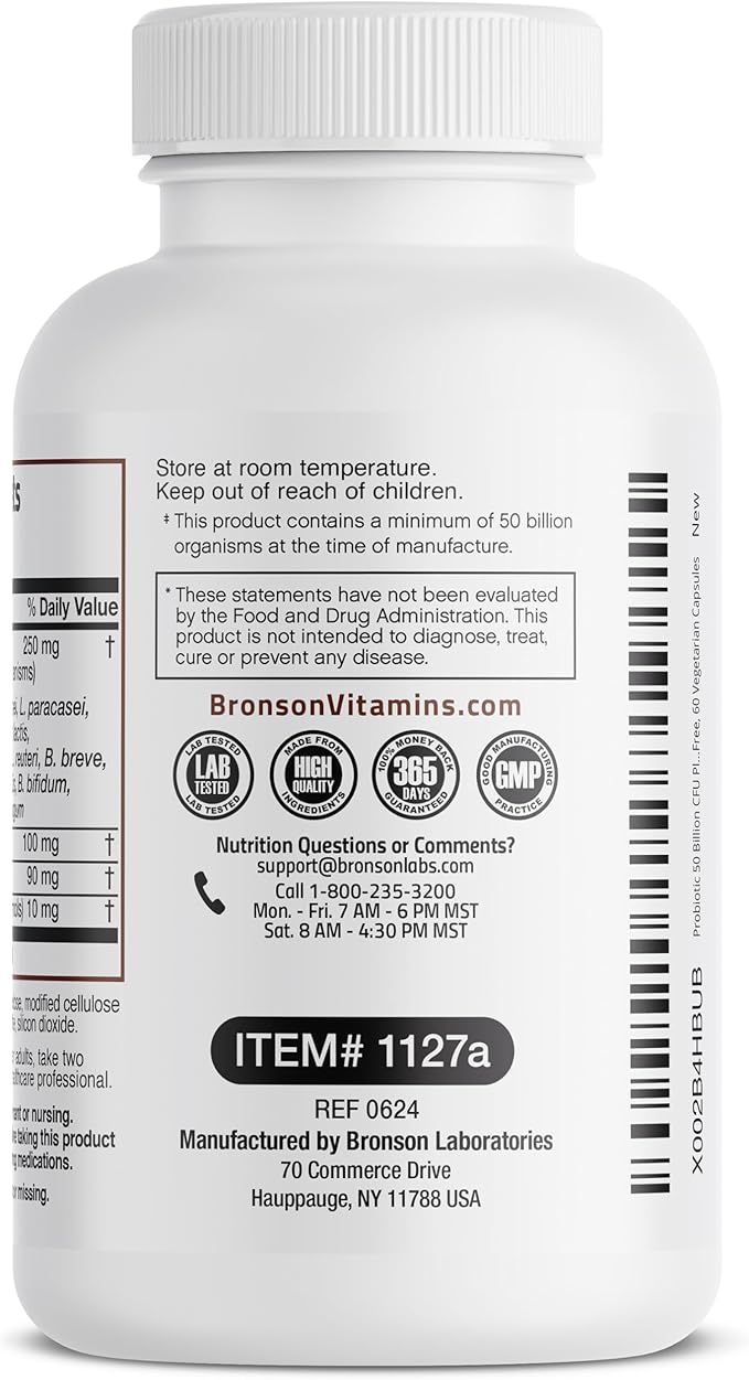 Bronson Probiotic 50 Billion CFU + Prebiotic with Apple Polyphenols & Pineapple Fruit Extract for Women & Men Non-GMO, 60 Vegetarian Capsules