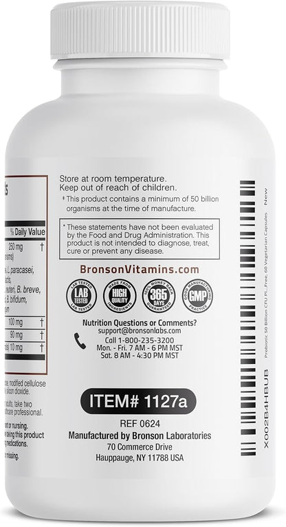 Bronson Probiotic 50 Billion CFU + Prebiotic with Apple Polyphenols & Pineapple Fruit Extract for Women & Men Non-GMO, 60 Vegetarian Capsules