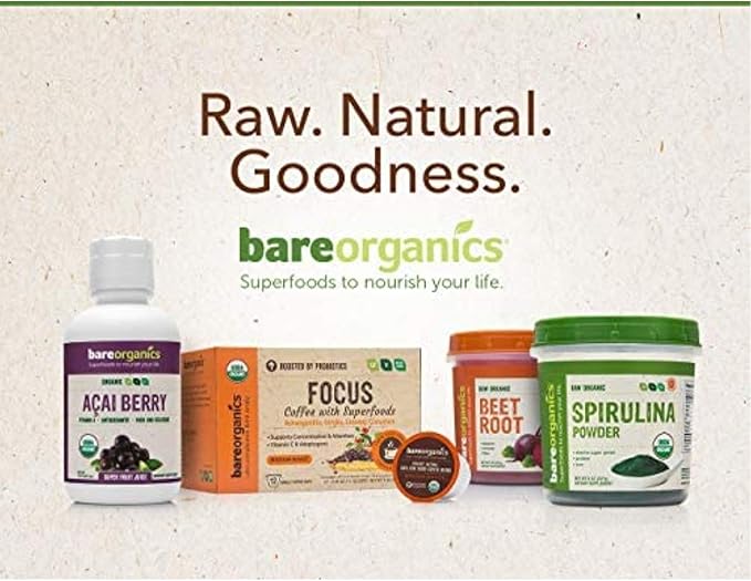BareOrganics Energy & Stamina Blend Powder, Organic Superfood, Vegan Dietary Supplement, 8 Ounces