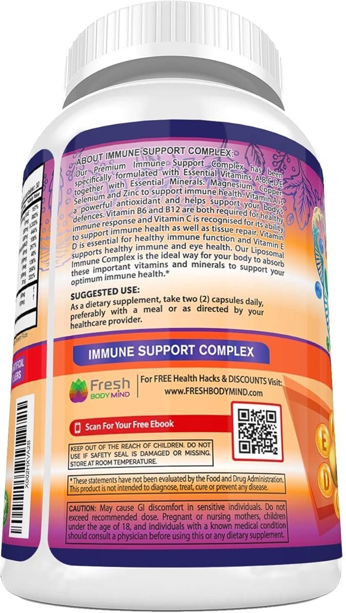 Immune Support Multivitamin for Men and Women with Vitamins A, B, C, D, E, B6, B12 - Zinc, Magnesium and Copper with Liposomal Complex for Enhanced Absorption - Daily Antioxidant Boost - 90 Vegan Caps