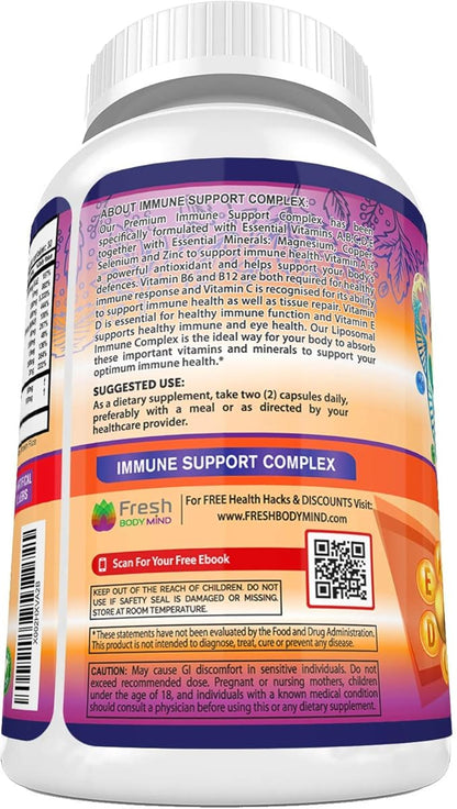 Immune Support Multivitamin for Men and Women with Vitamins A, B, C, D, E, B6, B12 - Zinc, Magnesium and Copper with Liposomal Complex for Enhanced Absorption - Daily Antioxidant Boost - 90 Vegan Caps