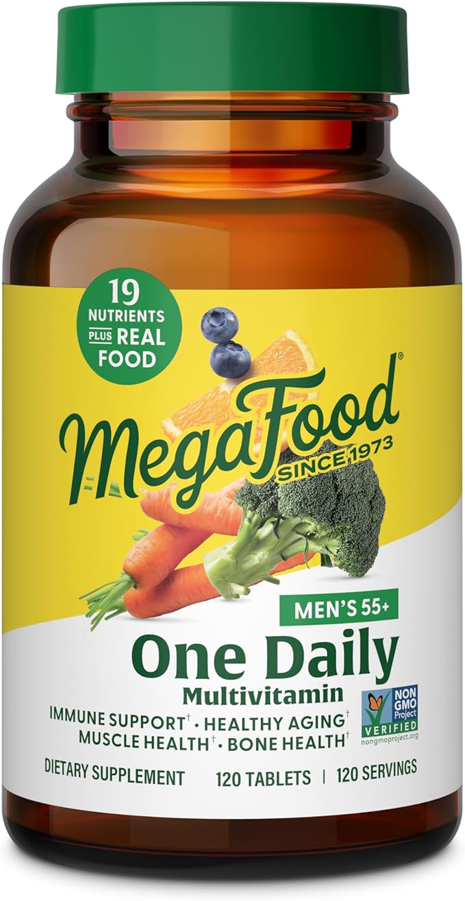 MegaFood Men's 55+ One Daily - Multivitamin for Men with Vitamin B12, Vitamin C, Vitamin D & Zinc - Optimal Aging & Immune Support Supplement - Vegetarian - Made Without 9 Food Allergens - 60 Tabs