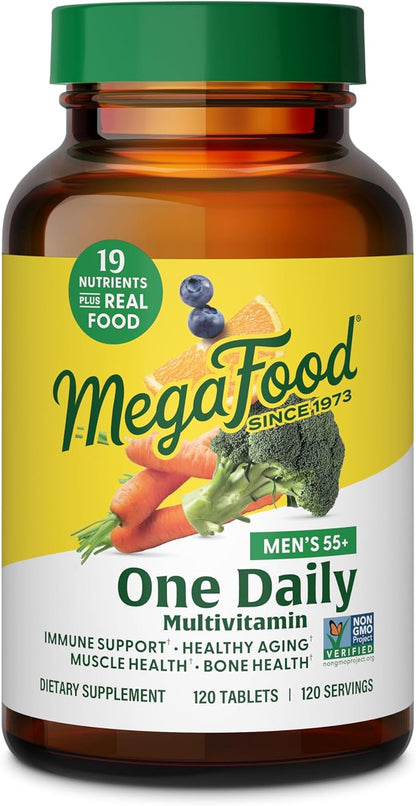 MegaFood Men's 55+ One Daily - Multivitamin for Men with Vitamin B12, Vitamin C, Vitamin D & Zinc - Optimal Aging & Immune Support Supplement - Vegetarian - Made Without 9 Food Allergens - 60 Tabs