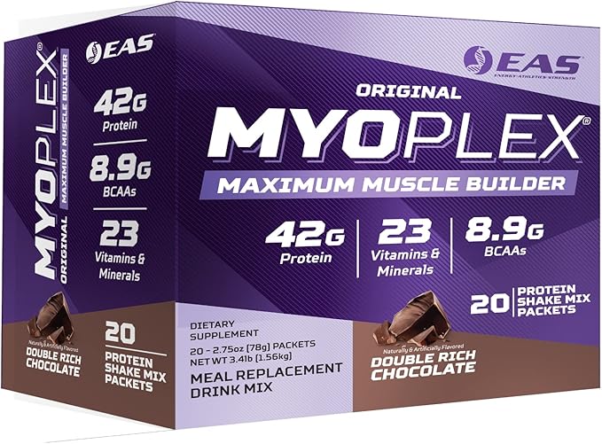 Original Myoplex Maximum Muscle Builder | Meal Replacement Protein Drink Mix | Quality Protein Blend | 42g Protein | 20 Individual Packets (Double Rich Chocolate)