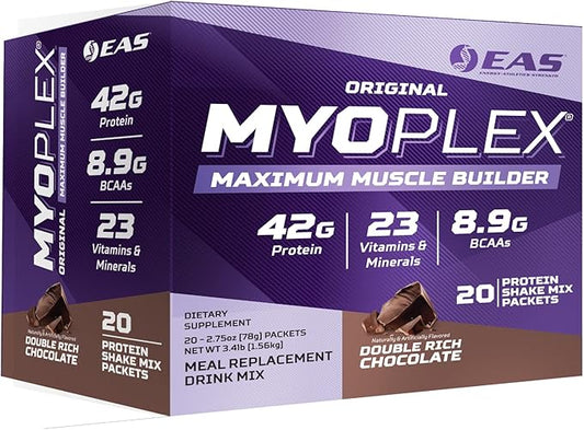 Original Myoplex Maximum Muscle Builder | Meal Replacement Protein Drink Mix | Quality Protein Blend | 42g Protein | 20 Individual Packets (Double Rich Chocolate)