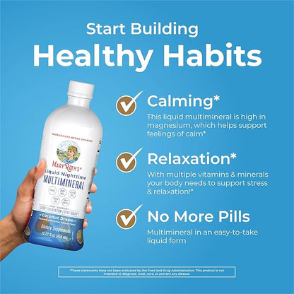 MaryRuth Organics Liquid Nighttime Multimineral Sleep Supplement | Sugar Free | Calm Magnesium Citrate | NO Melatonin | Calcium Magnesium Zinc | Available in 4 Flavors | Gluten Free | 15 Servings