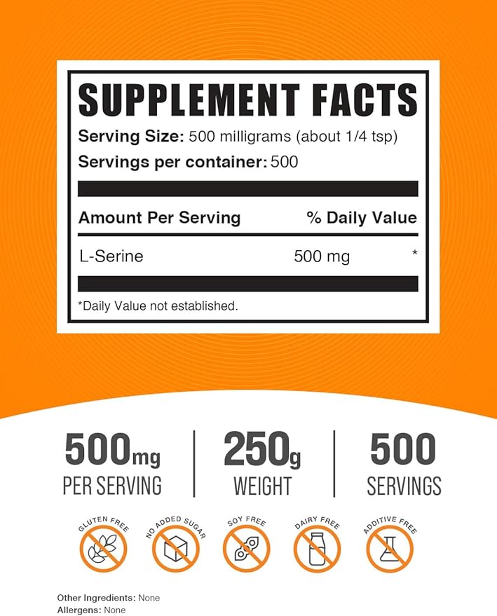 BulkSupplements.com L-Serine Powder - Serine Supplement, L-Serine 500mg - Amino Acid Supplement for Immune Support - Gluten Free, 500mg per Serving, 250g (8.8 oz) (Pack of 1)