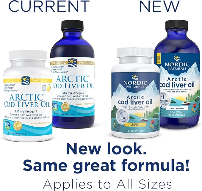Nordic Naturals Arctic Cod Liver Oil, Lemon - 8 oz - 1060 mg Total Omega-3s with EPA & DHA - Heart & Brain Health, Healthy Immunity, Overall Wellness - Non-GMO - 48 Servings