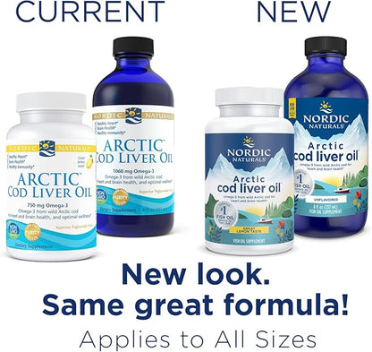 Nordic Naturals Arctic Cod Liver Oil, Lemon - 8 oz - 1060 mg Total Omega-3s with EPA & DHA - Heart & Brain Health, Healthy Immunity, Overall Wellness - Non-GMO - 48 Servings