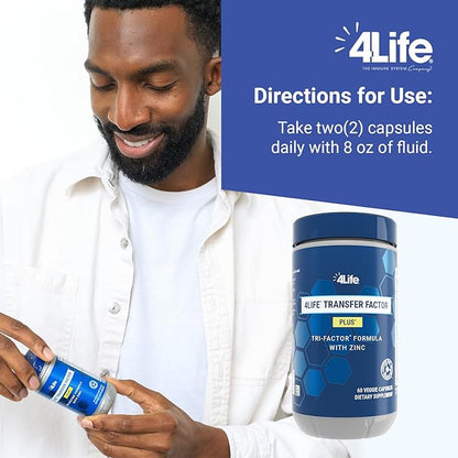 4LIFE TRANSFER FACTOR PLUS Tri-Factor Formula - Immune System Support with Zinc, Super Mushroom Blend (Maitake, Shiitake, Agaricus), and Extracts of Cow Colostrum and Chicken Egg Yolk - 60 Capsules