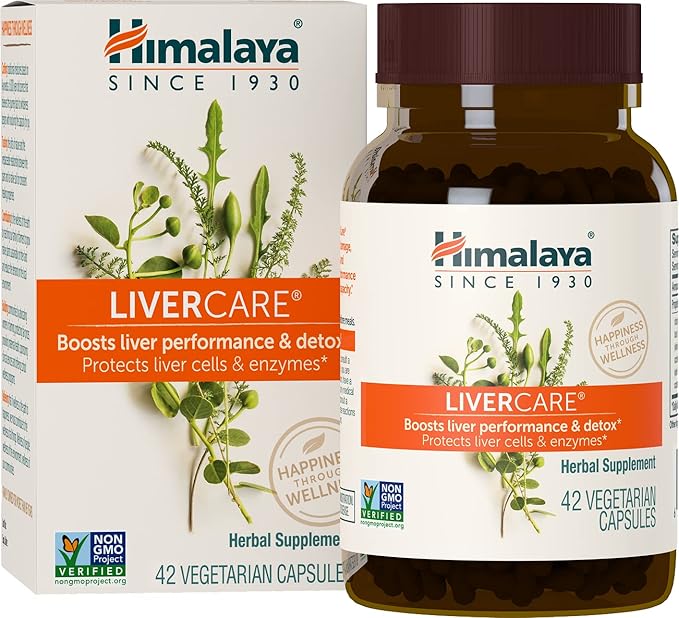 Himalaya LiverCare for Total Liver Support, Cleanse and Detox, Protects Cells & Enzymes, 375 mg, 42 Capsules, 3 Week Supply