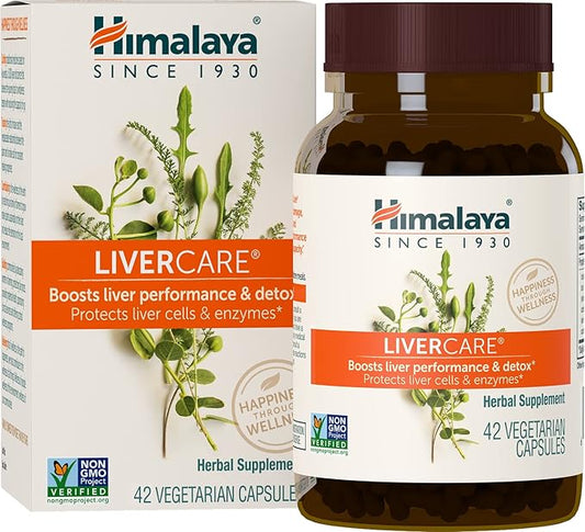 Himalaya LiverCare for Total Liver Support, Cleanse and Detox, Protects Cells & Enzymes, 375 mg, 42 Capsules, 3 Week Supply