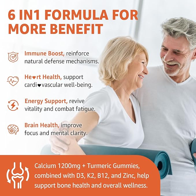 Calcium Gummies with Turmeric for Women & Men - Calcium 1200mg with Vitamin D3 K2 B12 5000 IU & Zinc, Suger-Free Calcium Supplement for Bone, Joint Strength & Immune Support - Vegan(120 Count)
