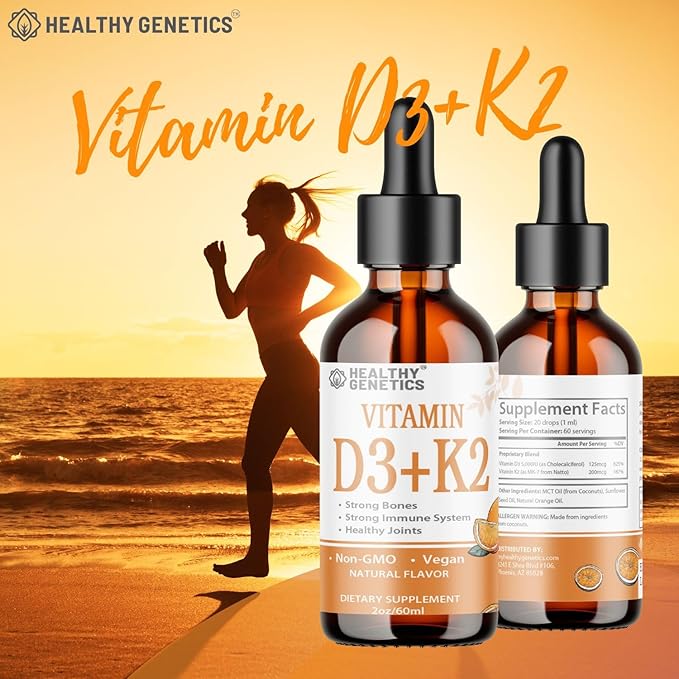 Liquid Vitamin D3 K2 Plus Vitamin K2 MK-7 | 5000IU Vitamin D Liquid Drops | Bones | Immune | Heart Health | Boost Energy 2oz