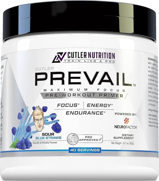 Prevail Pre Workout Powder with Nootropics: Best Pre Workout for Men and Women, Cutting Edge Energy and Focus Supplement with L Citrulline, Alpha GPC, L Tyrosine | Sour Blue Razz, 40 Scoops