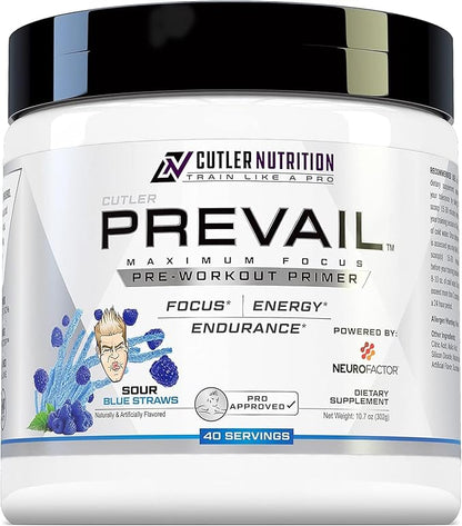 Prevail Pre Workout Powder with Nootropics: Best Pre Workout for Men and Women, Cutting Edge Energy and Focus Supplement with L Citrulline, Alpha GPC, L Tyrosine | Sour Blue Razz, 40 Scoops