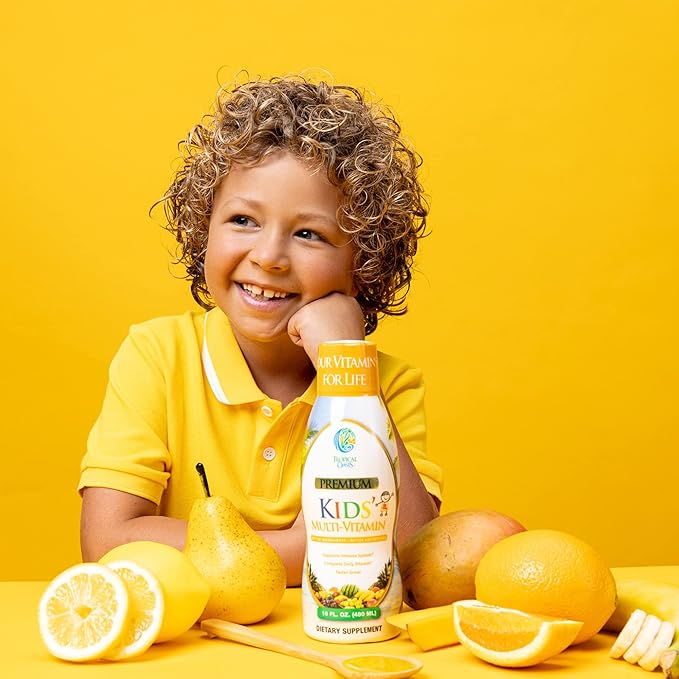 Premium Liquid Multivitamin For Kids | Sugar Free Kids Vitamins | 100% DV of 14 Vitamins for Kids | Multivitamin for Children Ages 4+ | Great Tasting, Non-GMO, Max 98% Absorption Rate- 16 oz, 32 Serv