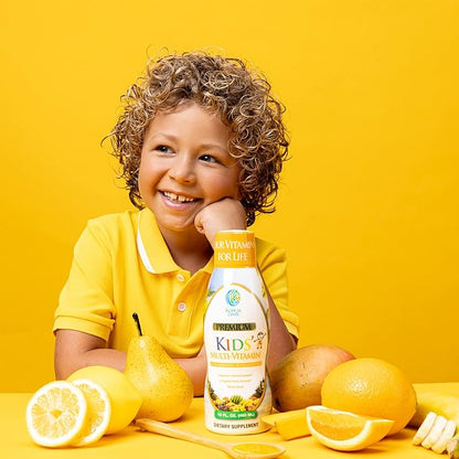 Premium Liquid Multivitamin For Kids | Sugar Free Kids Vitamins | 100% DV of 14 Vitamins for Kids | Multivitamin for Children Ages 4+ | Great Tasting, Non-GMO, Max 98% Absorption Rate- 16 oz, 32 Serv