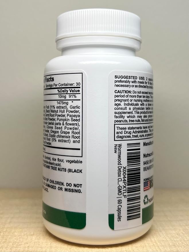 Black Walnut Detox Cleanse Supplement | Black Walnut, Wormwood, Clove, PAU D'Arco, Pumpkin Seed, Garlic, Zinc | Intestinal Guard for Humans | 60 Capsules