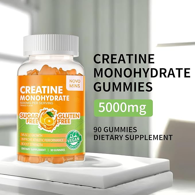 Creatine Monohydrate Gummies 5g for Men Women - Sugar Free Chewable Supplement. 180 Gummies Orange