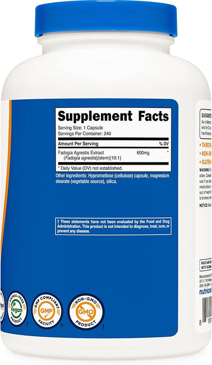 Nutricost Fadogia Agrestis (240 Capsules | 600 mg Per Serving) - Potent 10:1 Extract, Gluten Free, GMO Free Supplement
