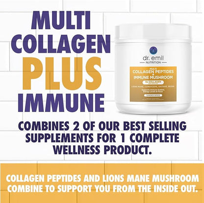 DR. EMIL NUTRITION Collagen Peptides Powder Plus Immune Mushroom Blend - Collagen Powder for Women with Lions Mane & Reishi Mushroom Powder for Immunity - Collagen Supplements for Hair, Skin & Nails