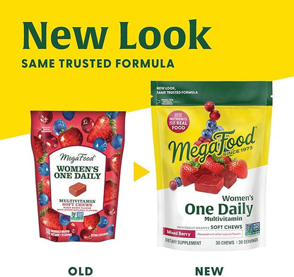 MegaFood Women's One Daily Multivitamin Soft Chews- Multivitamin for Women with Folate, Vitamin B6, Vitamin B12, Biotin, Vitamin D- Delicious Mixed Berry Flavor- Vegetarian, Non-GMO- 30 Chews(2 Pack)