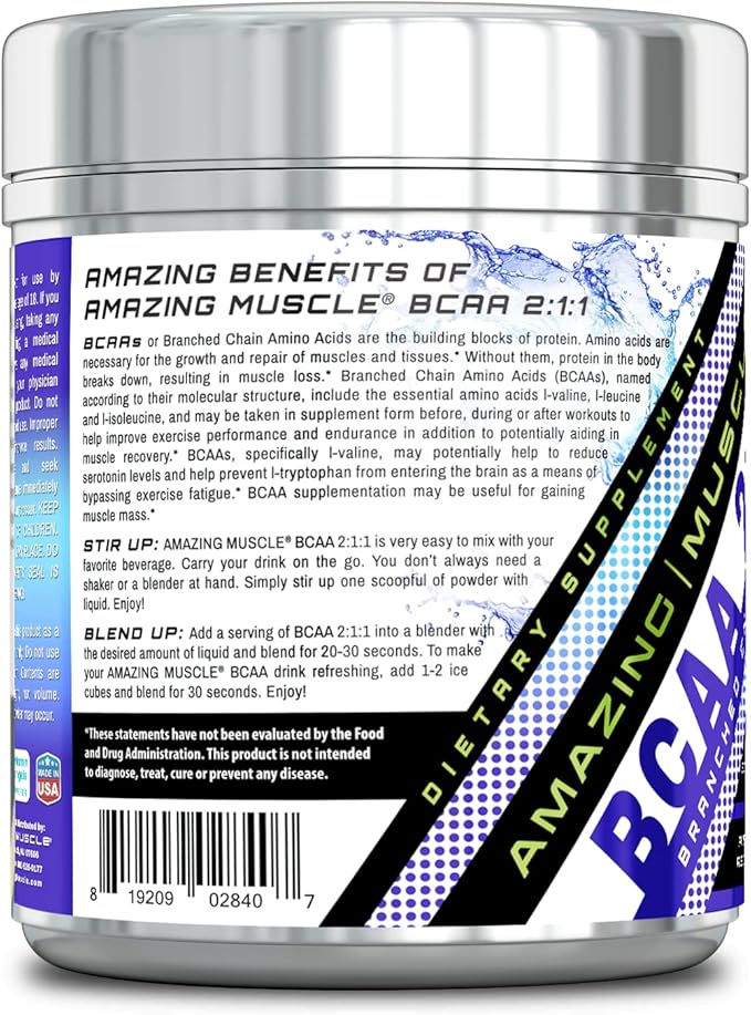 BCAA 2:1:1 Branched Chain Amino Acids Supplement | 6000 Mg Per Serving | 60 Servings Per Bottle | Blue Raspberry Flavor